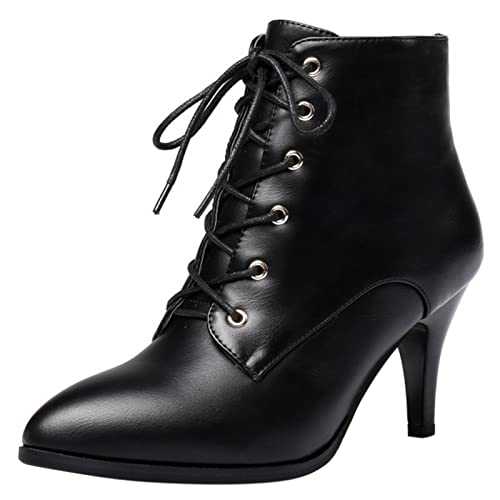 RAZAMAZA Women Side Zipper Dress Stiletto Kitten Heel Booties Lace up Ankle Boots