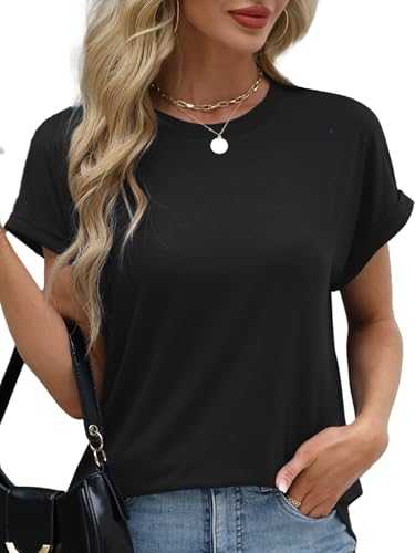 Dressmine Ladies Short Sleeve Summer Tops Round Neck Tees Blouse Knit Solid Loose Casual T Shirts