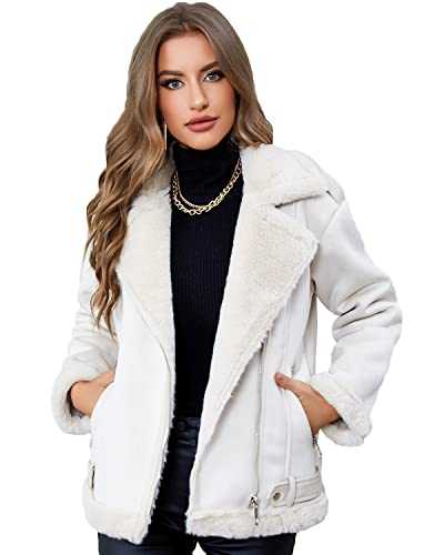 LY VAREY LIN Women's Faux Shearing Moto Jacket Thick Lined Parka Winter Shearling Coat Leather Jacket