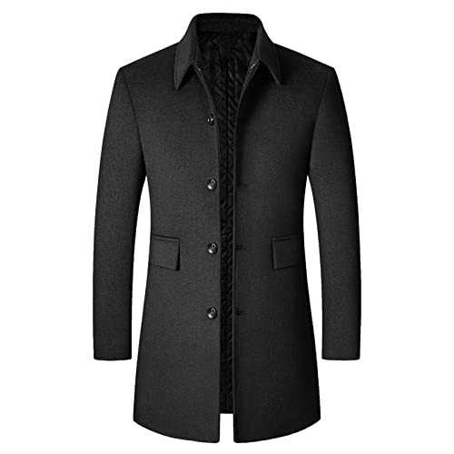 Mens Autumn And Winter Casual Fashion Coat Mid Length Smooth Lapel Woolen Trench Coat Thickened Mens Coat Wool Anorak with Hood Men