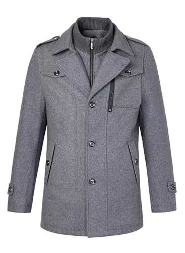 Mens Wool Short Trench Coat Jacket Double Breasted Slim Fit Business Woolen Pea Coat Winter Outerwear