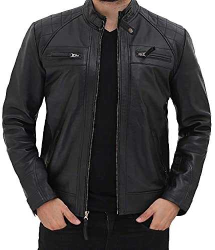 fjackets Leather Jacket Men Motorcycle Style - Quilted Cafe Racer Mens Leather Jackets