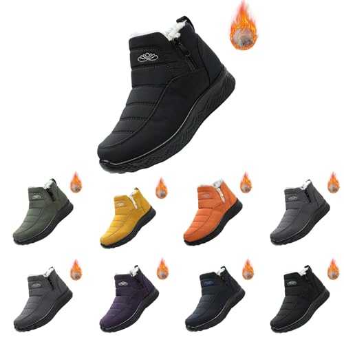 Snow Boots Winter Fur lined Waterproof Slip On Outdoor Warm Ankle Boots Orthopedic Boots Non Slip Walking Boots Chunky Arch Suppport Trekking Boots Side Zipper Short Boots Fluffy Boots for Women