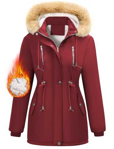 Nadeer Women Parka Coat Winter Warm Jacket Fleece Lined Thick Coat with Removable Faux Fur Hood Windproof Outerwear