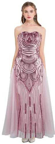 Women's Sequin Strapless Sweetheart Mesh Lace up Banquet Dress