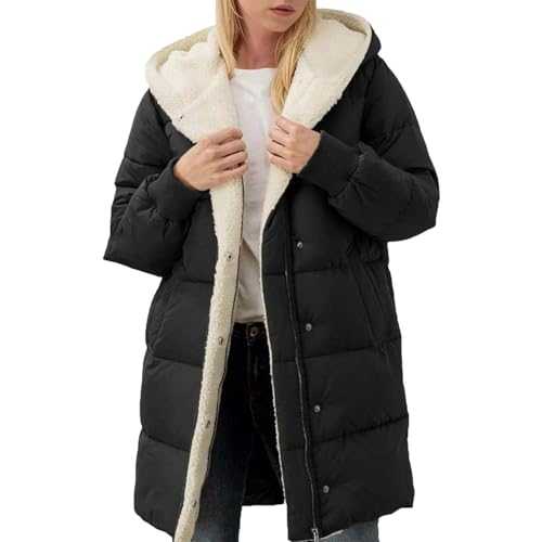 Womens Long Hoodie Jacket Fleece Lined Long Sleeve Outwear Full Zipper Solid Coat Winter Warm Down Jacket With Pocket Plus Size Womens Coats Fashion 2024