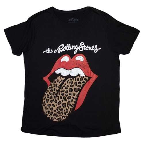 Rolling Stones The T Shirt Leopard Print Tongue Official Womens Skinny Fit Black