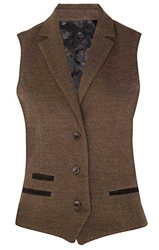 Tru Clothing Womens Tweed Herringbone Light Brown Waistcoat Wool 1920s Formal Vintage Tailored Vest 2XL