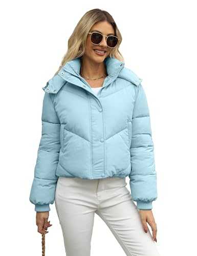 Creerer Women's Cropped Puffer Jacket Zipper Padded Winter Quilted Lightweight Coats