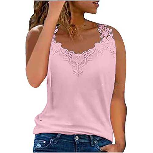 DianD Lace Vest Tops Women UK,Ladies Tank Tops Sexy V Nech Shirts Going Out Plain Sleeveless Summer Vest Party Elegant Loose Fit Tunic Cami Sling Shirt Camisoles Lace Blouse Top Sale Clearance