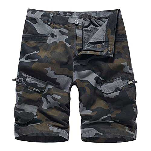 Buetory Men's Camo Cargo Shorts Stretchy Elastic Waist Cotton Twill Workout Multi-Pocket Shorts Summer Beach Work Shorts Capri
