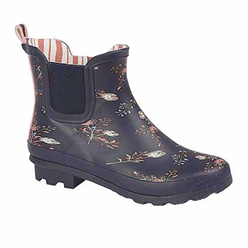 StormWells Ladies Womens Ankle Wellingtons Waterproof Navy Red Slip On W407C