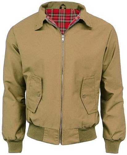 Mens Classic Retro Scooter 1970's Vintage Harrington Jacket Bomber Mod Skin Tartan Lining Casual Coat