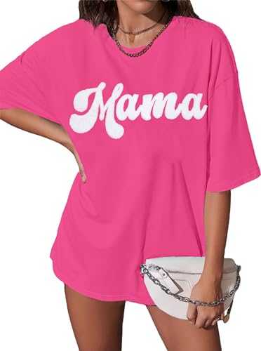 Mama Oversize Shirt Mom T-Shirt: Women Cute Mama Towel Embroidery Graphic Tshirt Tee Mommy Short Sleeve Top