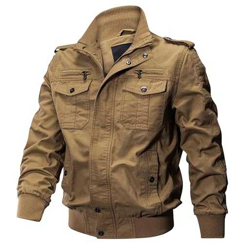 Men's Casual Windbreaker Jacket Military Cargo Multi Pockets Jackets Stand Collar Bomber Working Coat