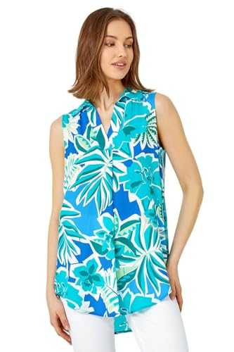 Roman Originals Summer Shirt for Women UK - Ladies Sleeveless Top Smart Blouse T-Shirt Casual Button Spring Everyday Holiday Notch Neck Comfy Vacation Classic Colourful