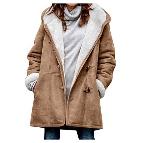 NSICBMNO Womens Winter Coats Plus Size Fleece Lined Jacket Hooded Coatigans Ladies Duffle Coats With Horn Toggles Fleece Jacket Thick Warm Cardigan Casual Overcoat Elegant Jackets With Pockets