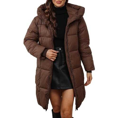 HOOUDO Womens Winter Coat Warm Long Down Jacket Lightweight Windproof Quilted Puffer Coats Jackets Ladies Outdoor Hiking Parka Outwear with Hood