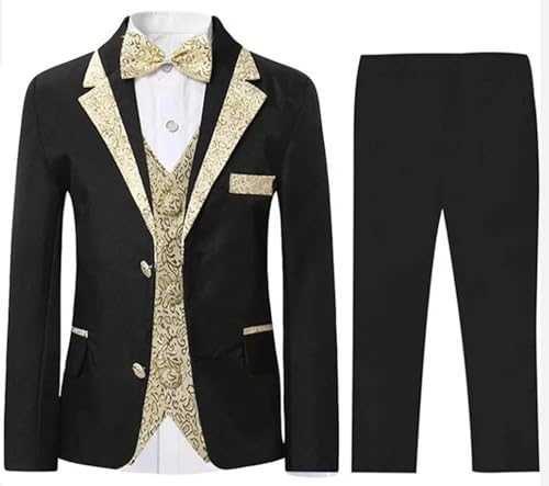 Pkrboro Men's 3-Piece Suit Wedding Prom Tuxedos Two Buttons Jacket & Jacquard Vest with Trousers