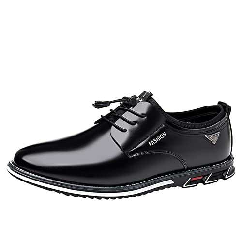 Oxford Shoes Men Leather - Mens Walking Driving Wide Fit Slip On Classic Business Loafers Classic Low Top Non-Slip Brogues Shoes Non-Slip Brogues Shoes with Leather Uppers for Walking Black