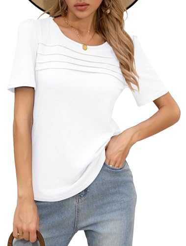 HIYIYEZI Womens Summer Tops Short Sleeve Crew Neck Shirts Puff Sleeve Casual Tshirts