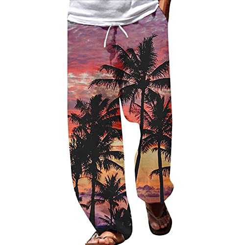HELLORSOON Men's Cotton Linen Trousers,Mens Yoga Pants Mens Suit Trousers Summer Lightweight Elasticated Waist Drawstring Comfortable Lightweight Pant Jogging Bottoms Men Men Clothes