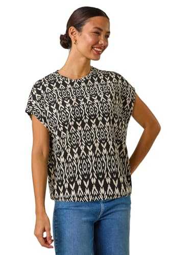 Roman Originals Snake Print Bubble Hem Top for Women UK - Ladies Spring Summer Blouson Round Neckline Comfy Soft Evening Vacation Work Party Night Out Everyday
