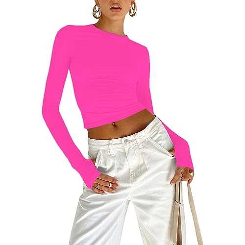 OYIGELZ Women's Basic Slim Fit T-Shirt Top Long Sleeve Y2K Tops TikTok Influence Blouse Casual Crop Top Club Party Tee Shirt Streetwear