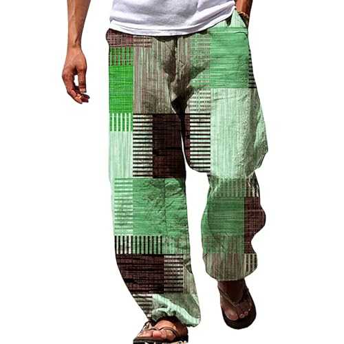 Men's Summer Trousers, Lightweight Long Beach Trousers, Baggy Colour Block Casual Trousers with Pockets, Elastic Waist with Drawstring, Yoga Trousers, Loungewear, Fashion Straight Tracksuit Bottoms,