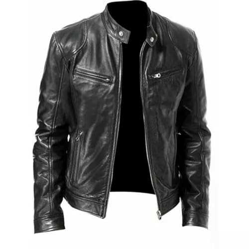 Rising Bloom Men's Real Leather Jacket Biker Motorcycle Cafe Racer Vintage Retro Bomber Winter Black Genuine Leather Jacket