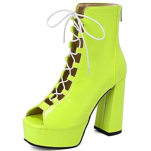 Onewus Women Summer Ankle Boots with Peep Toe and High Block Heels