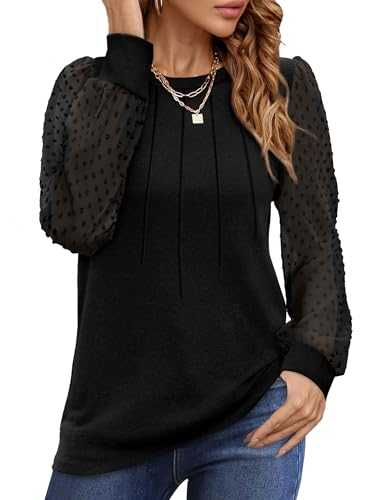 Aokosor Ladies Tops Womens Long Sleeve Tops Women Pleated Blouse Lace Women Top