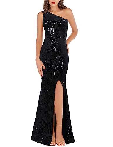 Party Dresses for Women Sequins Sexy One Shoulder Long Split Dress Formal Mermaid Evening Prom Gowns