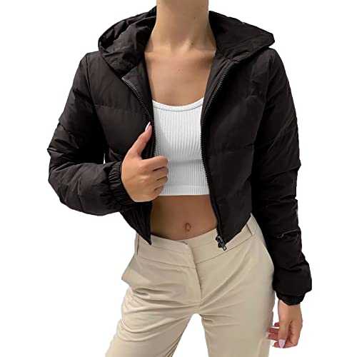 VJGOAL Ladies Winter Jackets Women Winter Warm Thickened Overcoat Long Sleeve Solid Color Cardigan Short Coat Jacket With Hood And Zipper Warm Jacket Quilted Padded Puffer Outerwear