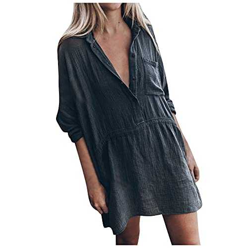 AMDOLE Women's Sundresses Casual Dress for Women Solid Color Lapel Casual Fashion Loose Shirt Dresses Dressed for Womens Summer
