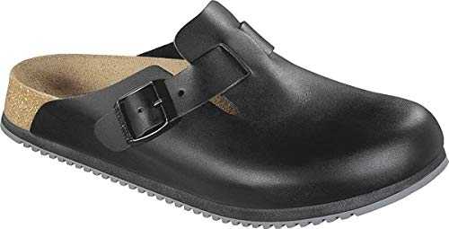 Mens Boston Super Grip Slip On Leather Clogs Black