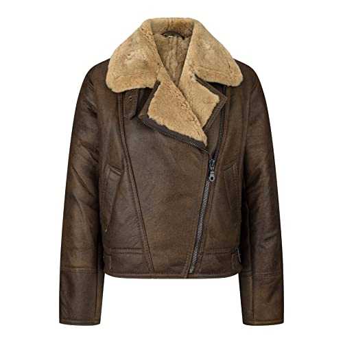 Samsara Collections Ladies Winter 100% Real Sheepskin Leather Camel Brown Ginger Aviator Jacket