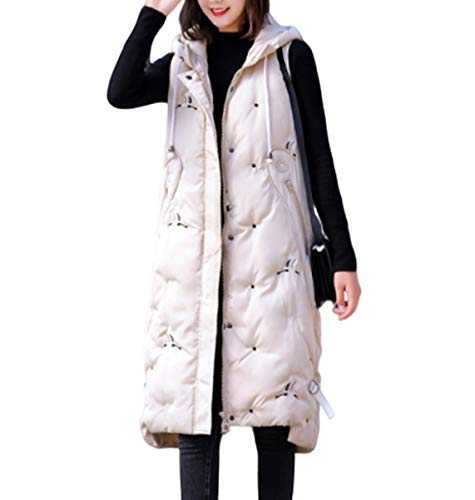 GL SUIT Women's Padded Long Gilet Body Warmer Hooded Vest Outdoor Quilted Waistcoats Lightweight Jacket Sleeveless Winter Coats for Walking Travelling