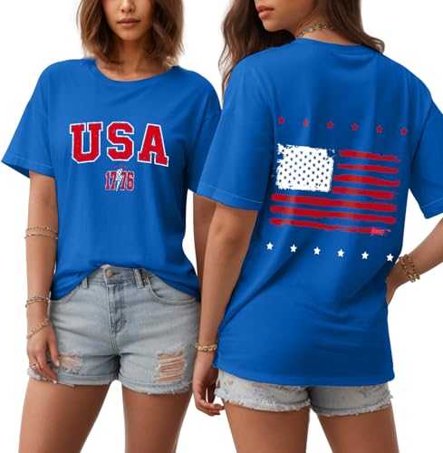 Flafens Independence T-Shirt for Women Patriotic Graphic Casual Tee Top Soft Cotton Crewneck Short Sleeve Print Tops Costumes