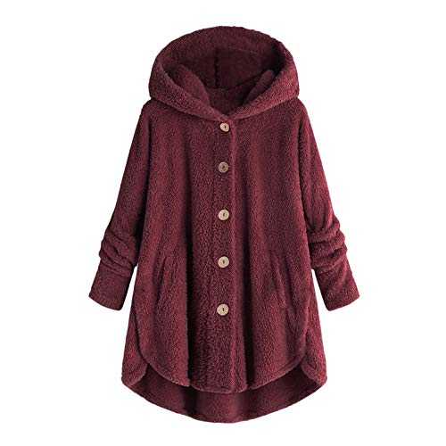 Keepink Womens Fleece Jackets Winter Hooded Coats Long Sleeve Teddy Bear Coat Oversized Button Up Sherpa Cardigan Sweater Faux Furry Outerwear Pockets Warm Overcoat UK 8-22