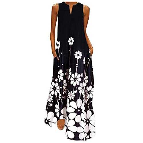 AMDOLE Maxi Dresses for Women UK V Casual Print Neck Plus Long Dress Size Women's Dress Maxi Dress