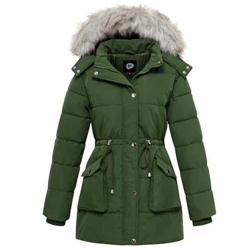 poonyfesh Women's Winter Hooded Coat Waterproof Down Long Jacket Warm Parka Thicken Puffer Coat with Removable Fur Hood