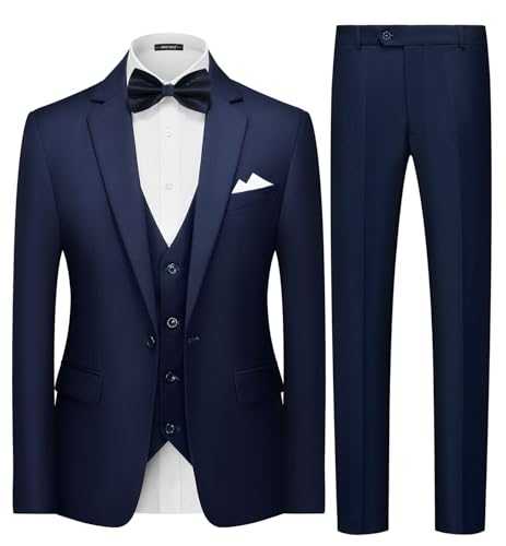 MAGE MALE Men's Solid One Button 3 Pieces Suit Single Breasted Slim Fit Party Tuxedo Blazer Vest Pants Set