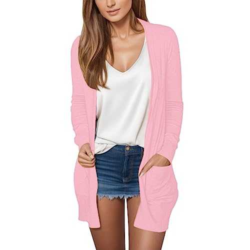 WILLBEST Cardigan for Women Button Down Lightweight Cardigans Long Sleeve Knitted Cardigan Casual Elegant Outerwear Cropped Sweater Tops Coats Jumper Soft Open Front Cardigans Jacket with Pocket