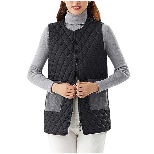 HAOLEI Puffer Gilets for Women UK Sale Clearance Winter Quilted Lightweight Warm Padded Gilet Sleeveless Puffy Outerwear with Pockets Body Warmer Down Coat Windproof Waterproof Jacket Vest Ladies