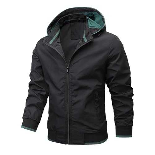 Bomber Jacket for Men Solid Hoody Motorcycle Jackets Full Zip Slim Fit Windbreak Quilted Coats Warehouse Clearance Drawstring Gym Sportwear Outdoor Running Fitness Outerwear with Removable Hood