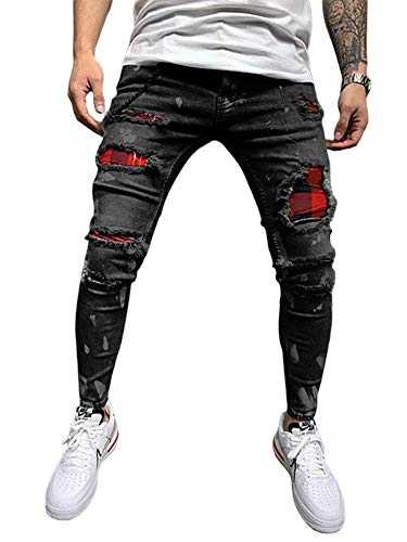 DELIMALI Men Slim Ripped Denim Jeans Skinny Frayed Distressed Broken Holes Trousers Fashion Zipper Hip-pop Long Pants