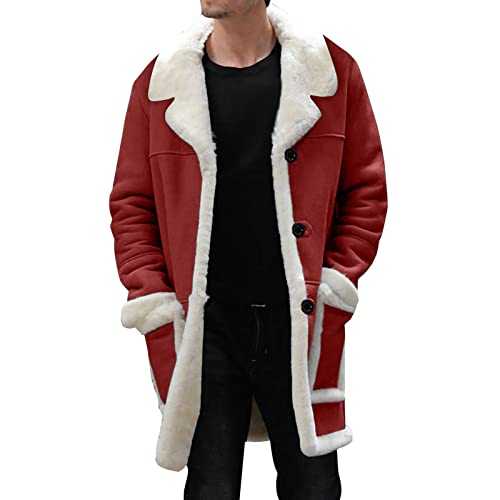 Long Winter Coats Men, Mens Trench Coat Long Plus Size Winter Plush Coat Lapel Collar Long Sleeve Overcoat Mens Fleece Lined Coat Lapel Collar Double Breasted Overcoat Long Sleeve Peacoat