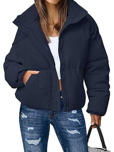 MEROKEETY Women's Winter Long Sleeve Zip Puffer Jacket Stand Collar Baggy Short Down Coats with Pockets