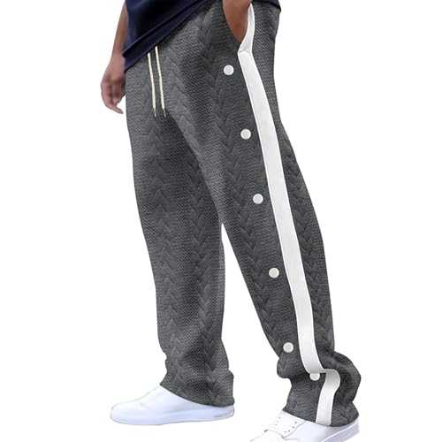 Rrongwn Men's Tracksuit Bottoms with Side Button Down Ear Away Basketball Trousers Casual High Split Snap Button Sweatpants Striped Sweatpants Elastic Waistband Jogging Bottoms with Pockets
